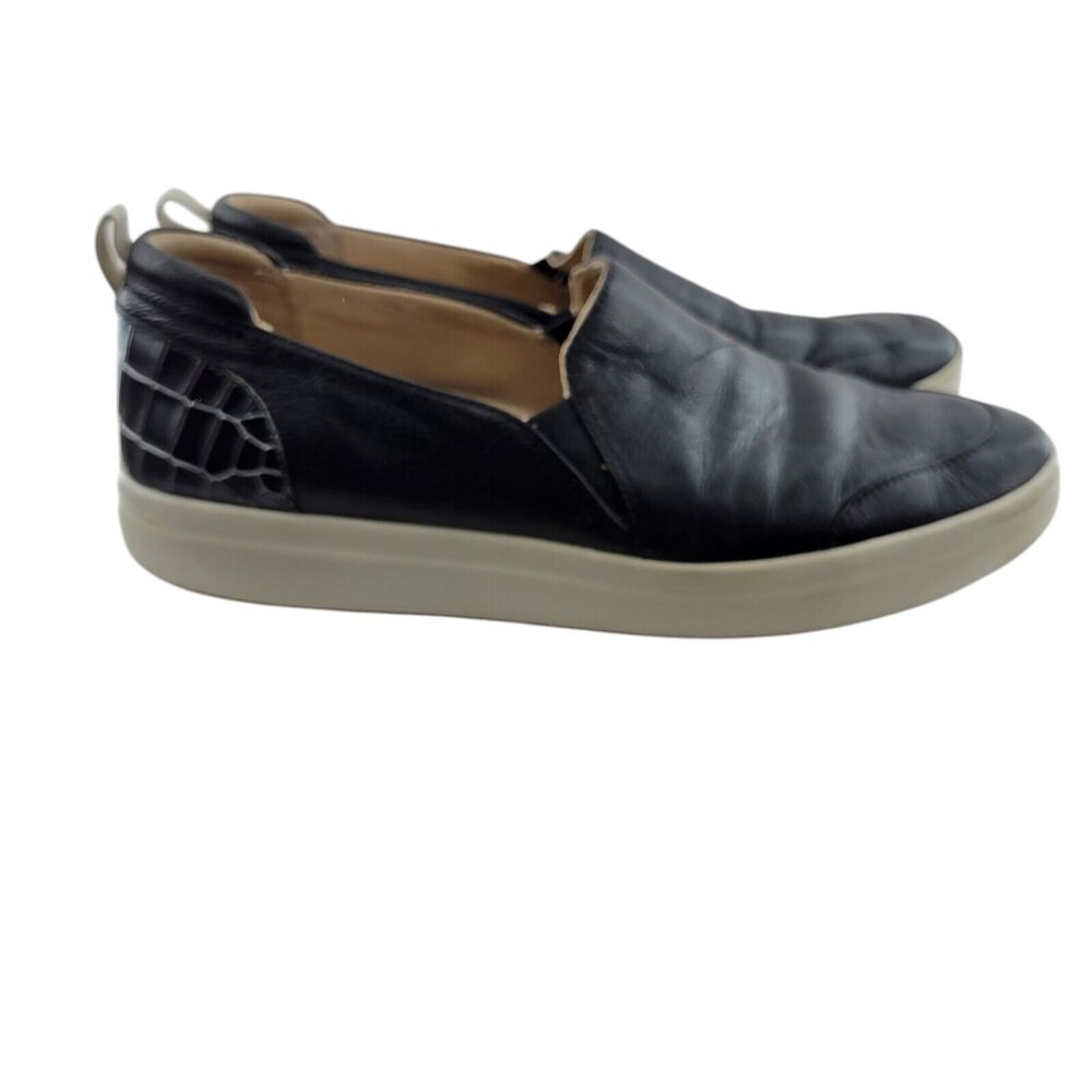 Vionic Shoes Womens 10 Penelope Croc Black Leather Slip On Casual Comfort Rocker